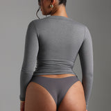 V-Shape Long Sleeve T-Shirt - Stone Gray