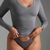 V-Shape Long Sleeve T-Shirt - Stone Gray