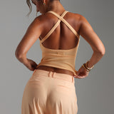 Form-Ribbed Cross-Back Tank Top - Honeypeach