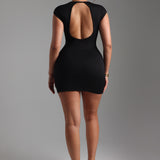 Cap Sleeve Open-Back Mini Dress - Black