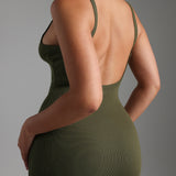 Form-Ribbed Open-Back Maxi Dress - Cypress