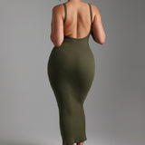 Form-Ribbed Open-Back Maxi Dress - Cypress