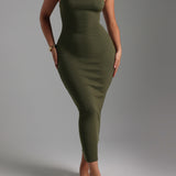 Form-Ribbed Open-Back Maxi Dress - Cypress