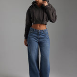 Key Zip-Up Cropped Hoodie - Smoke