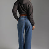Key Zip-Up Cropped Hoodie - Smoke