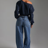 V-Shape Cropped Sweatshirt - Navy