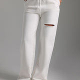 Cut-Out Wide Leg Sweatpants - White