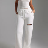 Cut-Out Wide Leg Sweatpants - White