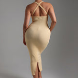 Form-Ribbed Cross-Back Midi Dress - Mango Creme