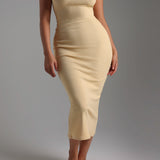 Form-Ribbed Cross-Back Midi Dress - Mango Creme