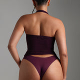 V-Neck Micro-Ribbed Halter Top - Grape