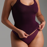V-Neck Micro-Ribbed Halter Top - Grape