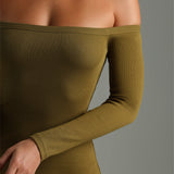 Form Ribbed Off Shoulder Maxi Dress - Olive