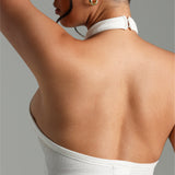 Form-Ribbed High Neck Top - White