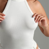 Form-Ribbed High Neck Top - White