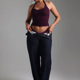V-Neck Micro-Ribbed Halter Top - Grape