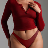 Air-Sleep Henley Long Sleeve Top - Merlot