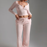 Air-Sleep Henley Low Neck T-Shirt - Light Rose