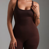 Jumpsuit mit U-Ausschnitt und Streifen - Kakao