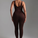 Jumpsuit mit U-Ausschnitt und Streifen - Kakao