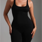 Jumpsuit mit U-Ausschnitt und Streifen - Kakao