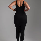 Jumpsuit mit U-Ausschnitt und Streifen - Kakao