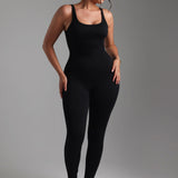 Jumpsuit mit U-Ausschnitt und Streifen - Kakao