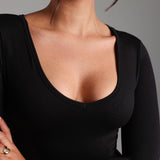 V-Shape Long Sleeve Midi Dress - Black
