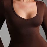 V-Shape Long Sleeve Midi Dress - Cocoa