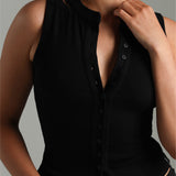 Form-Ribbed Button-Down Tank Top - Black