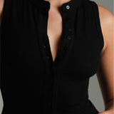 Form-Ribbed Button-Down Tank Top - Black