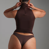 Refined Sleeveless Turtleneck T-Shirt - Chocolate
