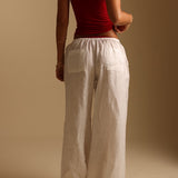 Heritage Linen Wide-Leg Pants - White