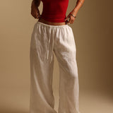 Heritage Linen Wide-Leg Pants - White