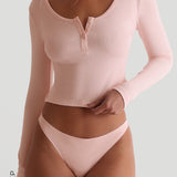 Air-Sleep Henley Low Neck T-Shirt - Light Rose