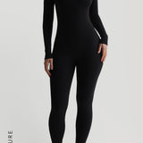 U-Shape Long Sleeve Jumpsuit - Black