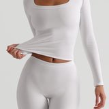 U-Shape Langarm-T-Shirt - Weiß