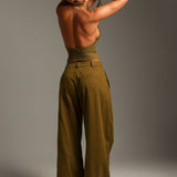 The Meridian Wide-Leg Trousers - Olive Oil