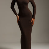Form Ribbed Off Shoulder Maxi Dress- Brown Sugar