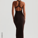 Form-Ribbed Split-Back Maxi Dress - Terra