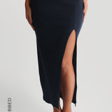 Form-Ribbed Slit Maxi Skirt - Navy