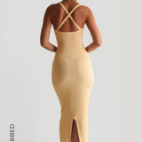 Form-Ribbed Cross-Back Midi Dress - Mango Creme