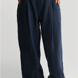 The Ivy Wide-Leg Linen Trousers - Navy