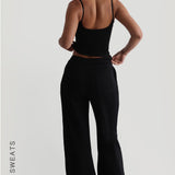Cut-Out Wide Leg Sweatpants - Black