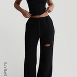 Cut-Out Wide Leg Sweatpants - Black