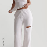 Cut-Out Wide Leg Sweatpants - White