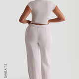 Structured Wide Leg Sweatpants - Soft Beige