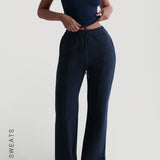 Structured Wide Leg Sweatpants - Navy
