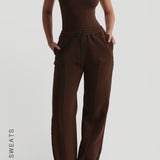 Structured Wide Leg Sweatpants - Cocoa