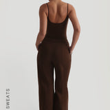 Structured Wide Leg Sweatpants - Cocoa